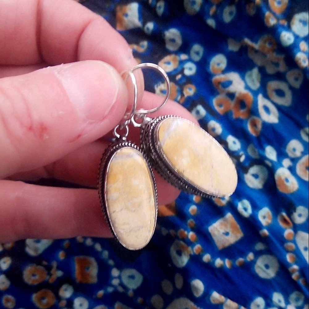 ❤ Artisan Malingo Jasper SS .925 Chunky Earrings w Ornate Bevel!